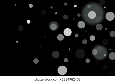 Silver confetti point on a black background. Luxury festive background. Silver grainy abstract texture overflows against a black background. Element of design. Vector illustration, EPS 10. 