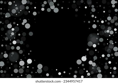Silver confetti point on a black background. Luxury festive background. Silver grainy abstract texture overflows against a black background. Element of design. Vector illustration, EPS 10. 