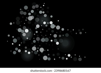 Silver confetti point on a black background. Luxury festive background. Silver grainy abstract texture overflows against a black background. Element of design. Vector illustration, EPS 10. 