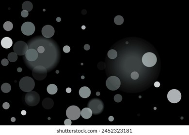 Punto de confeti plateado sobre fondo negro. Fondo festivo de lujo. La textura abstracta granulada plateada se desborda sobre un fondo negro. Elemento de diseño. Ilustración vectorial, EPS 10. 