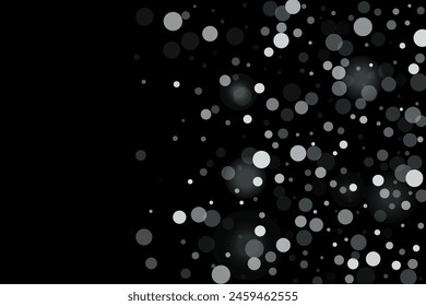 Silver confetti point on a black background. Luxury festive background. Silver grainy abstract texture overflows against a black background. Element of design. Vector illustration, EPS 10. 