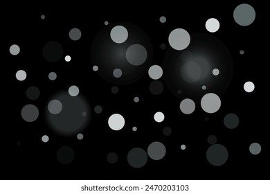Punto de confeti plateado sobre fondo negro. Fondo festivo de lujo. La textura abstracta granulada plateada se desborda sobre un fondo negro. Elemento de diseño. Ilustración vectorial, EPS 10. 