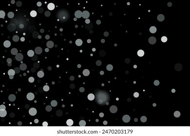 Silver confetti point on a black background. Luxury festive background. Silver grainy abstract texture overflows against a black background. Element of design. Vector illustration, EPS 10. 
