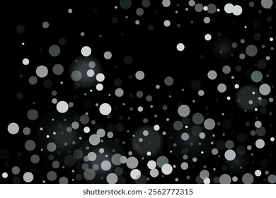 Silver confetti point on a black background. Luxury festive background. Silver grainy abstract texture overflows against a black background. Element of design. Vector illustration, EPS 10. 
