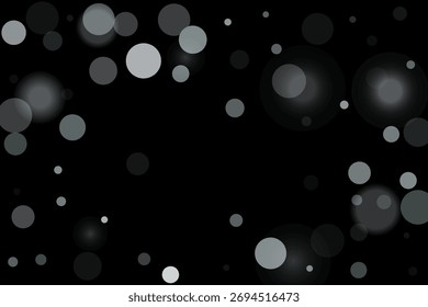 Silver confetti point on a black background. Luxury festive background. Silver grainy abstract texture overflows against a black background. Element of design. Vector illustration, EPS 10.