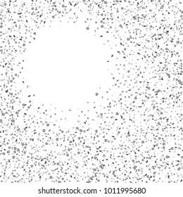 Silver confetti point on a white background. Luxury festive background. Silver grainy abstract texture overflows against a black background. Element of design. Vector illustration, EPS 10.