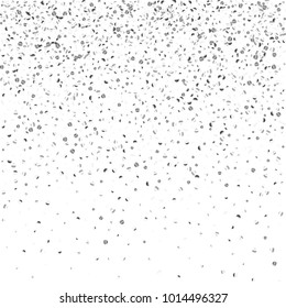Silver confetti point on a white background. Luxury festive background. Silver grainy abstract texture overflows against a black background. Element of design. Vector illustration, EPS 10.
