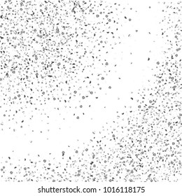 Silver confetti point on a white background. Luxury festive background. Silver grainy abstract texture overflows against a black background. Element of design. Vector illustration, EPS 10.