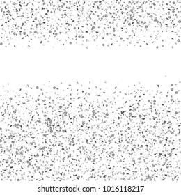 Silver confetti point on a white background. Luxury festive background. Silver grainy abstract texture overflows against a black background. Element of design. Vector illustration, EPS 10.