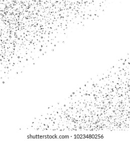 Silver confetti point on a white background. Luxury festive background. Silver grainy abstract texture overflows against a black background. Element of design. Vector illustration, EPS 10.