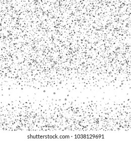 Silver confetti point on a white background. Luxury festive background. Silver grainy abstract texture overflows against a black background. Element of design. Vector illustration, EPS 10.