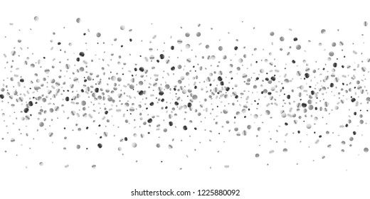 Silver confetti point on a white background. Luxury festive background. Silver grainy abstract texture overflows against a black background. Element of design. Vector illustration, EPS 10.