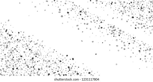 Silver confetti point on a white background. Luxury festive background. Silver grainy abstract texture overflows against a black background. Element of design. Vector illustration, EPS 10.