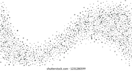 Silver confetti point on a white background. Luxury festive background. Silver grainy abstract texture overflows against a black background. Element of design. Vector illustration, EPS 10.
