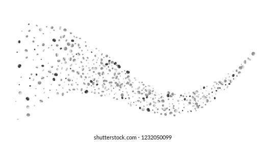 Silver confetti point on a white background. Luxury festive background. Silver grainy abstract texture overflows against a black background. Element of design. Vector illustration, EPS 10.
