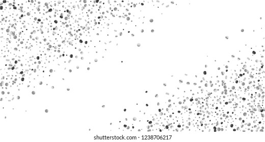 Silver confetti point on a white background. Luxury festive background. Silver grainy abstract texture overflows against a black background. Element of design. Vector illustration, EPS 10.