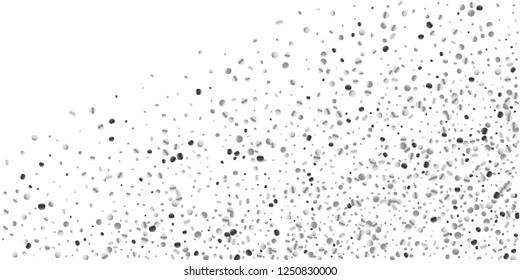 Silver confetti point on a white background. Luxury festive background. Silver grainy abstract texture overflows against a black background. Element of design. Vector illustration, EPS 10.