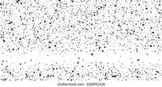 Silver confetti point on a white background. Luxury festive background. Silver grainy abstract texture overflows against a black background. Element of design. Vector illustration, EPS 10.