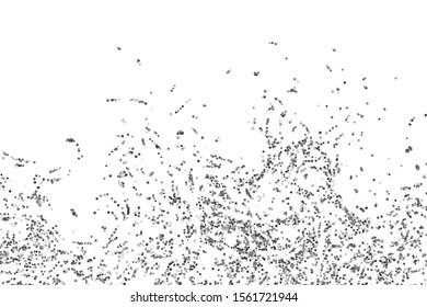 Silver confetti point on a white background. Luxury festive background. Silver grainy abstract texture overflows against a black background. Element of design. Vector illustration, EPS 10. 