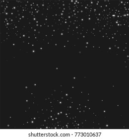 Silver confetti points on a black background. Luxury festive background. Silver sparkling abstract texture on a black background. Element of design. Vector illustration, EPS 10.