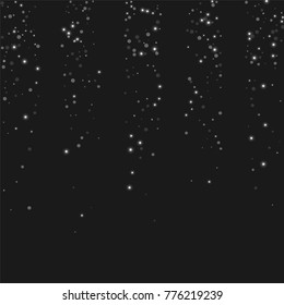 Silver confetti points on a black background. Luxury festive background. Silver sparkling abstract texture on a black background. Element of design. Vector illustration, EPS 10.