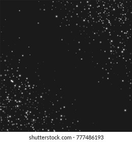 Silver confetti points on a black background. Luxury festive background. Silver sparkling abstract texture on a black background. Element of design. Vector illustration, EPS 10.