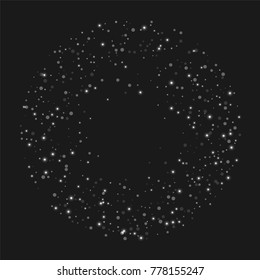 Silver confetti points on a black background. Luxury festive background. Silver sparkling abstract texture on a black background. Element of design. Vector illustration, EPS 10.