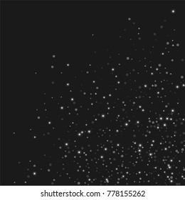 Silver confetti points on a black background. Luxury festive background. Silver sparkling abstract texture on a black background. Element of design. Vector illustration, EPS 10.