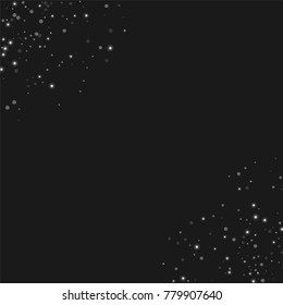 Silver confetti points on a black background. Luxury festive background. Silver sparkling abstract texture on a black background. Element of design. Vector illustration, EPS 10.