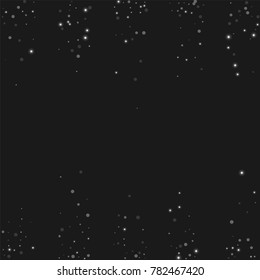 Silver confetti points on a black background. Luxury festive background. Silver sparkling abstract texture on a black background. Element of design. Vector illustration, EPS 10.