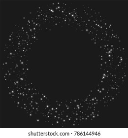 Silver confetti points on a black background. Luxury festive background. Silver sparkling abstract texture on a black background. Element of design. Vector illustration, EPS 10.