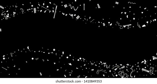 Silver confetti. Silver shine texture on a black background. Element of design. Silvery abstract textures are chaotically falling. Vector Illustration, EPS 10.