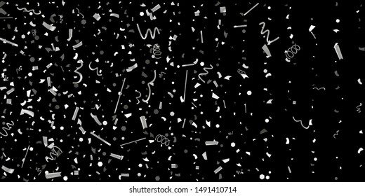 Silver confetti. Silver shine texture on a black background. Element of design. Silvery abstract textures are chaotically falling. Vector Illustration, EPS 10.
