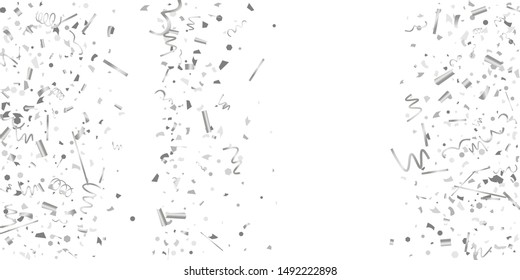 Silver confetti. Silver shine texture on a white background. Element of design. Silvery abstract textures are chaotically falling. Vector illustration, EPS 10..