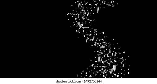 Silver confetti. Silver shine texture on a black background. Element of design. Silvery abstract textures are chaotically falling. Vector Illustration, EPS 10.