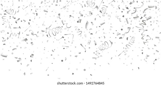 Silver confetti. Silver shine texture on a white background. Element of design. Silvery abstract textures are chaotically falling. Vector illustration, EPS 10..