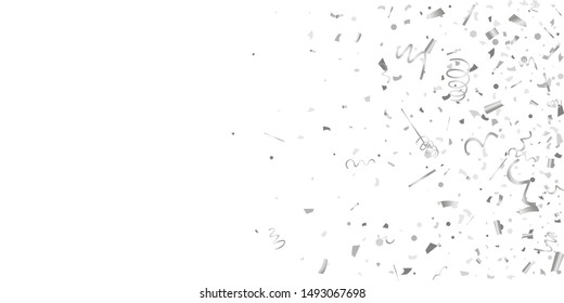 Silver confetti. Silver shine texture on a white background. Element of design. Silvery abstract textures are chaotically falling. Vector illustration, EPS 10..