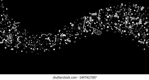 Silver confetti. Silver shine texture on a black background. Element of design. Silvery abstract textures are chaotically falling. Vector Illustration, EPS 10.
