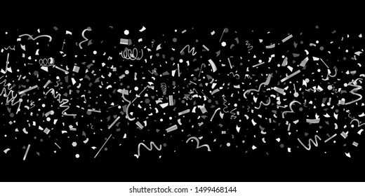 Silver confetti. Silver shine texture on a black background. Element of design. Silvery abstract textures are chaotically falling. Vector Illustration, EPS 10.