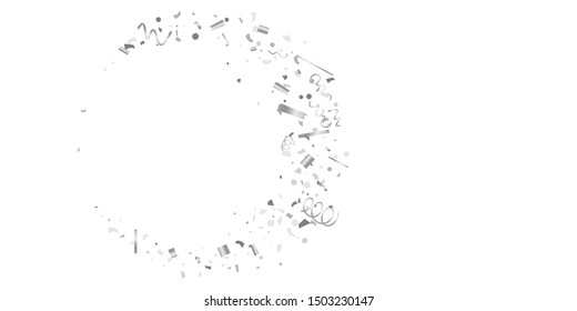 Silver confetti. Silver shine texture on a white background. Element of design. Silvery abstract textures are chaotically falling. Vector illustration, EPS 10..