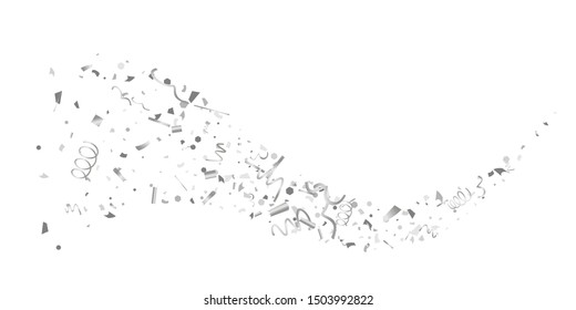 Silver confetti. Silver shine texture on a white background. Element of design. Silvery abstract textures are chaotically falling. Vector illustration, EPS 10..