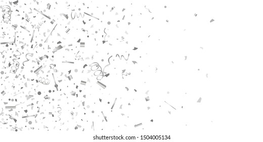 Silver confetti. Silver shine texture on a white background. Element of design. Silvery abstract textures are chaotically falling. Vector illustration, EPS 10..