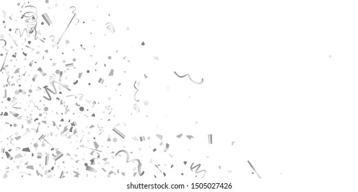 Silver confetti. Silver shine texture on a white background. Element of design. Silvery abstract textures are chaotically falling. Vector illustration, EPS 10..