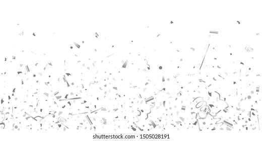 Silver confetti. Silver shine texture on a white background. Element of design. Silvery abstract textures are chaotically falling. Vector illustration, EPS 10..