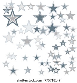 Silver confetti stars. Falling stars, glitter, dust and sparkles. Vector illustration. Silver explosion of confetti. Shiny abstract glowing design.