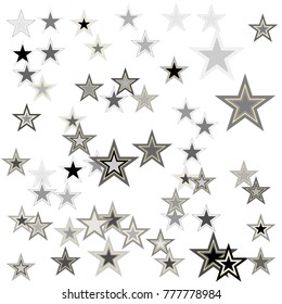 Silver confetti stars. Falling stars, glitter, dust and sparkles. Vector illustration. Silver explosion of confetti. Shiny abstract glowing design.