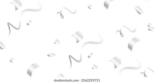 
Silver confetti and streamers gracefully fall on a transparent backdrop, forming a seamless decorative pattern. This design is ideal for creating a festive, celebratory atmosphere at parties or speci