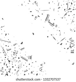 Silver confetti. Silver texture glitter on a white background. The element of design. The silvery abstract textures are chaotically falling. The Vector illustration, EPS 10.