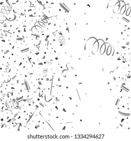 Silver confetti. Silver texture glitter on a white background. The element of design. The silvery abstract textures are chaotically falling. The Vector illustration, EPS 10.