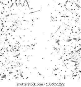 Silver confetti. Silver texture glitter on a white background. The element of design. The silvery abstract textures are chaotically falling. The Vector illustration, EPS 10.